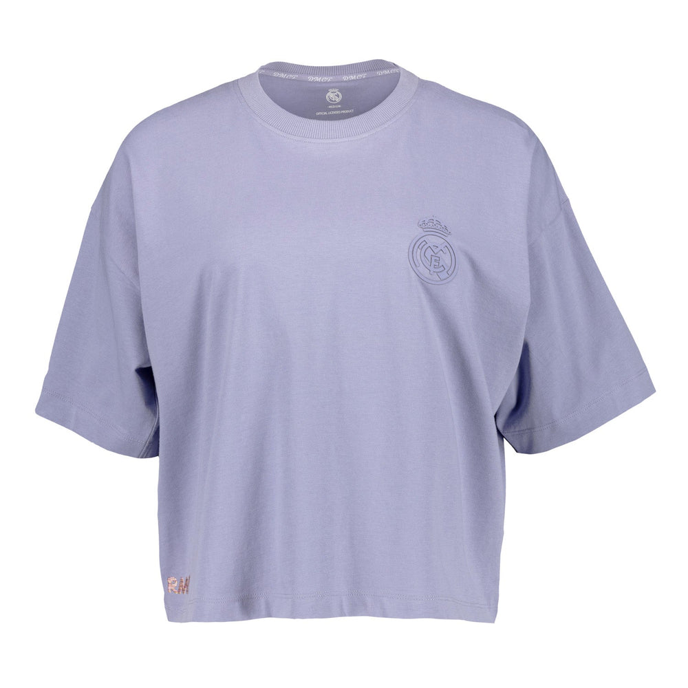 Womens Real Madrid Ladies Vintage Lilac Cropped T-Shirt