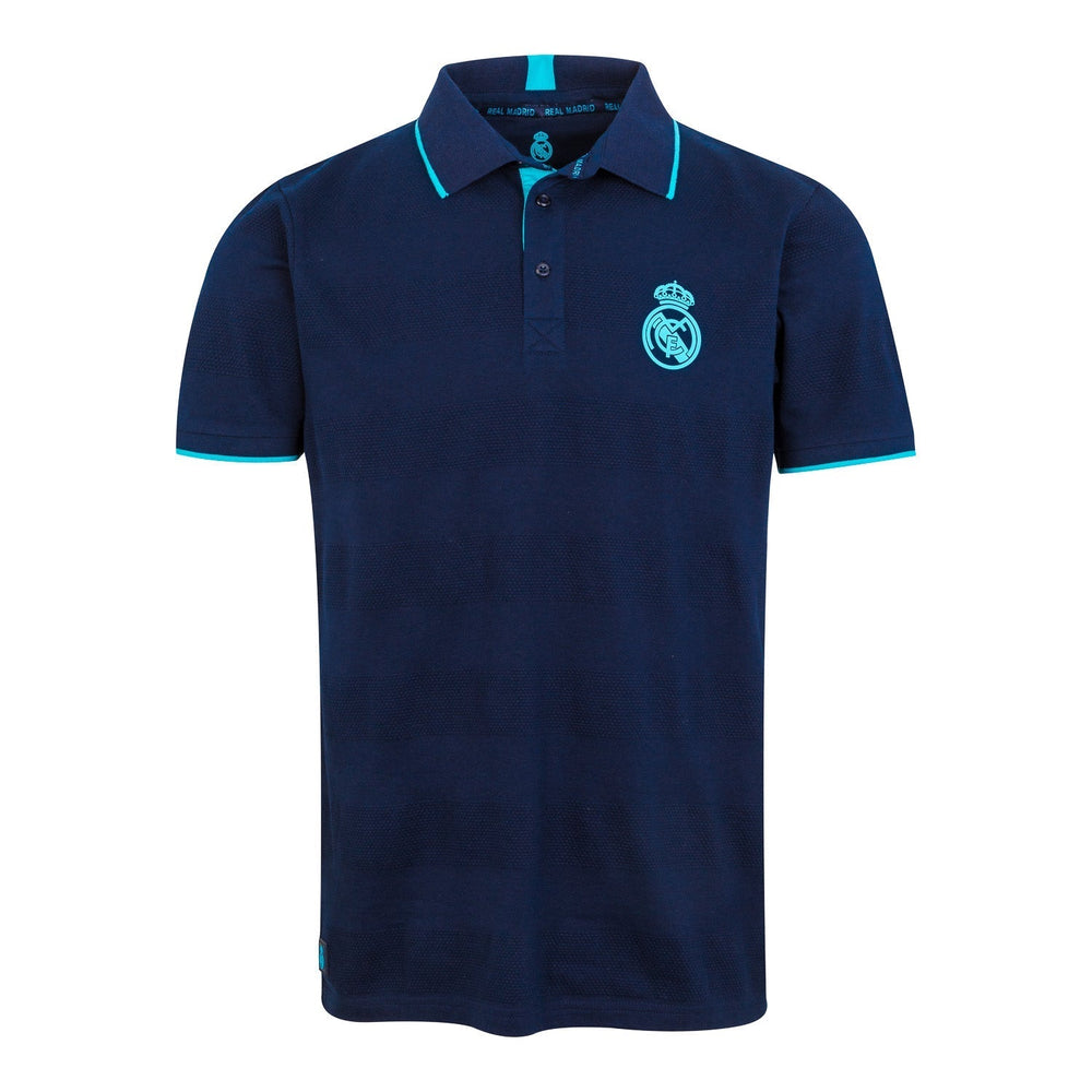 Madrid Sky Mens Textured Stripe Polo Navy