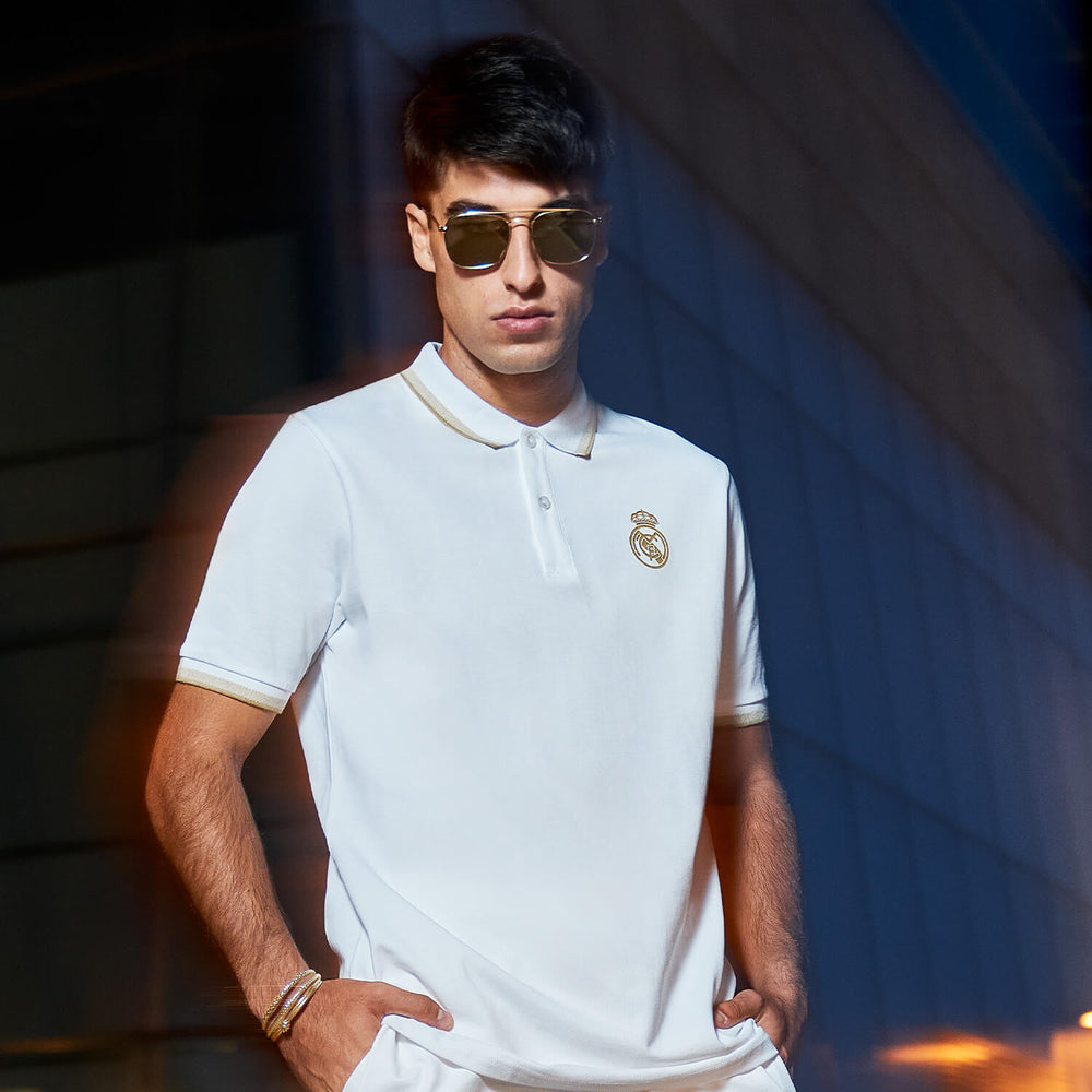 Mens White & Gold Polo