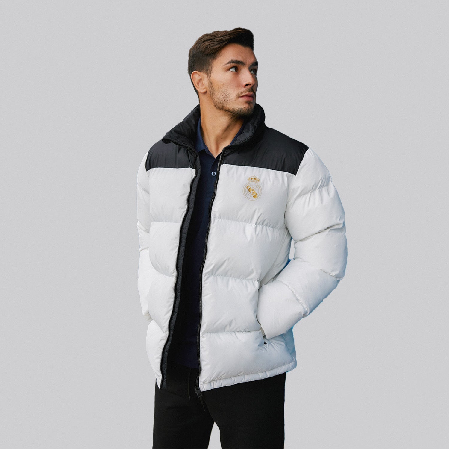Mens Outerwear Color Block Puffer Jacket Anorak White