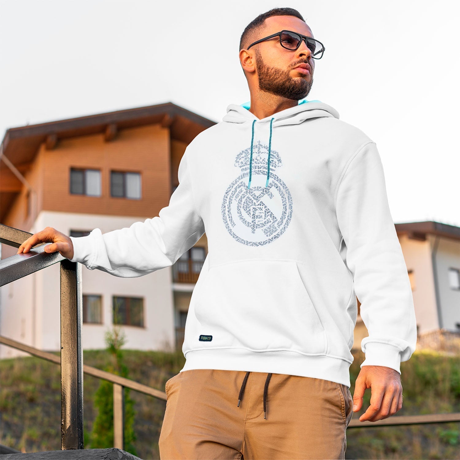 Bernabéu Neon Lights Mens Chest Crest Print Oth Hoodie White