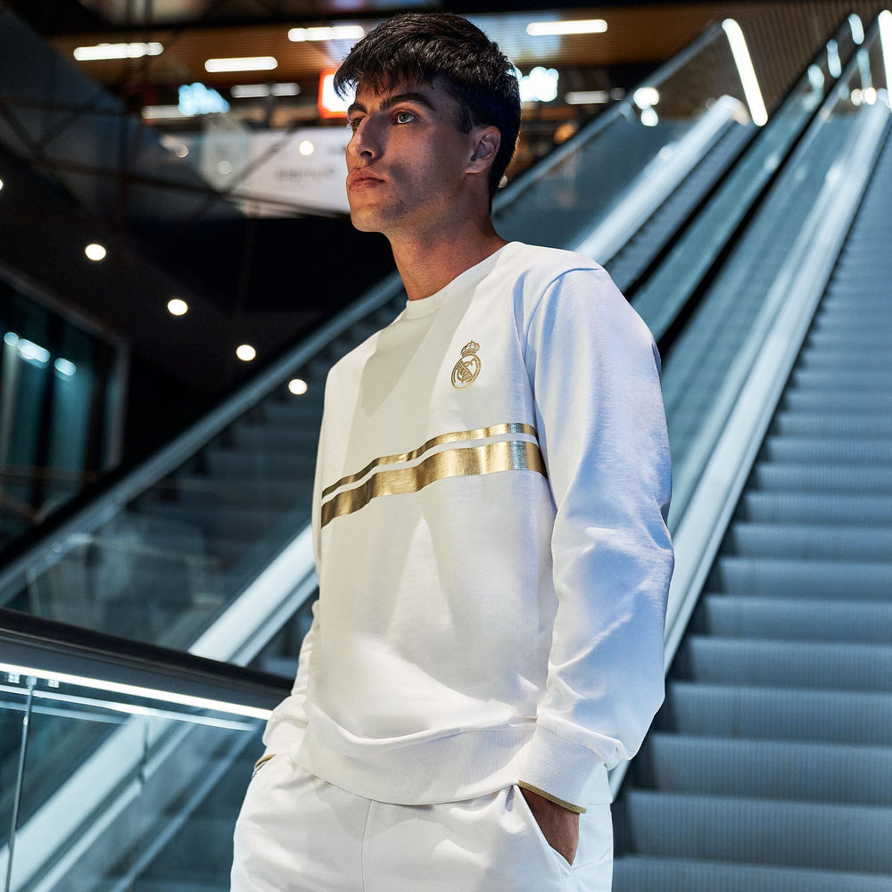 Mens White & Gold Crew Sweatshirt