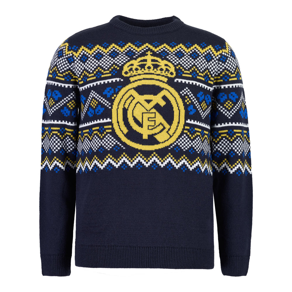 Mens Christmas Jumper Real Madrid Crest Navy