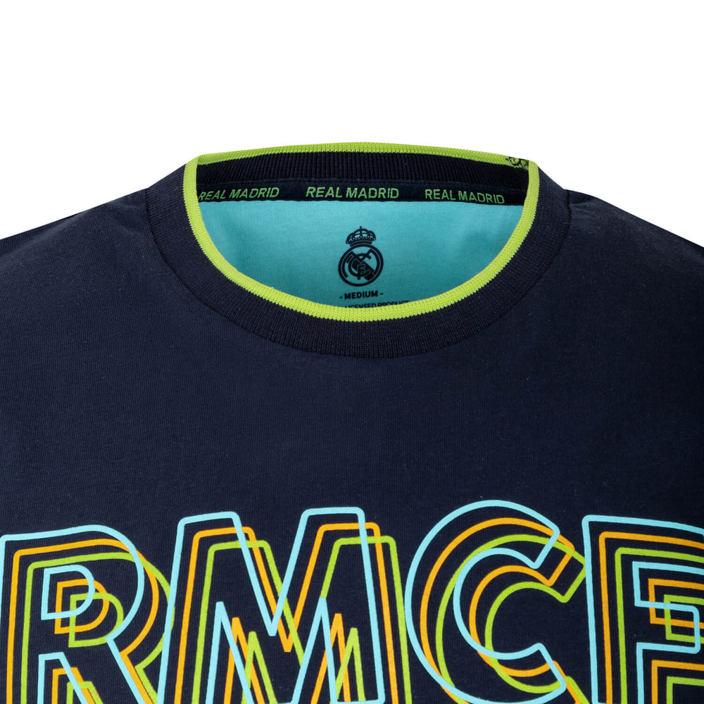 Bernabéu Neon Lights Mens RMCF Embroiry Logo T-Shirt Navy