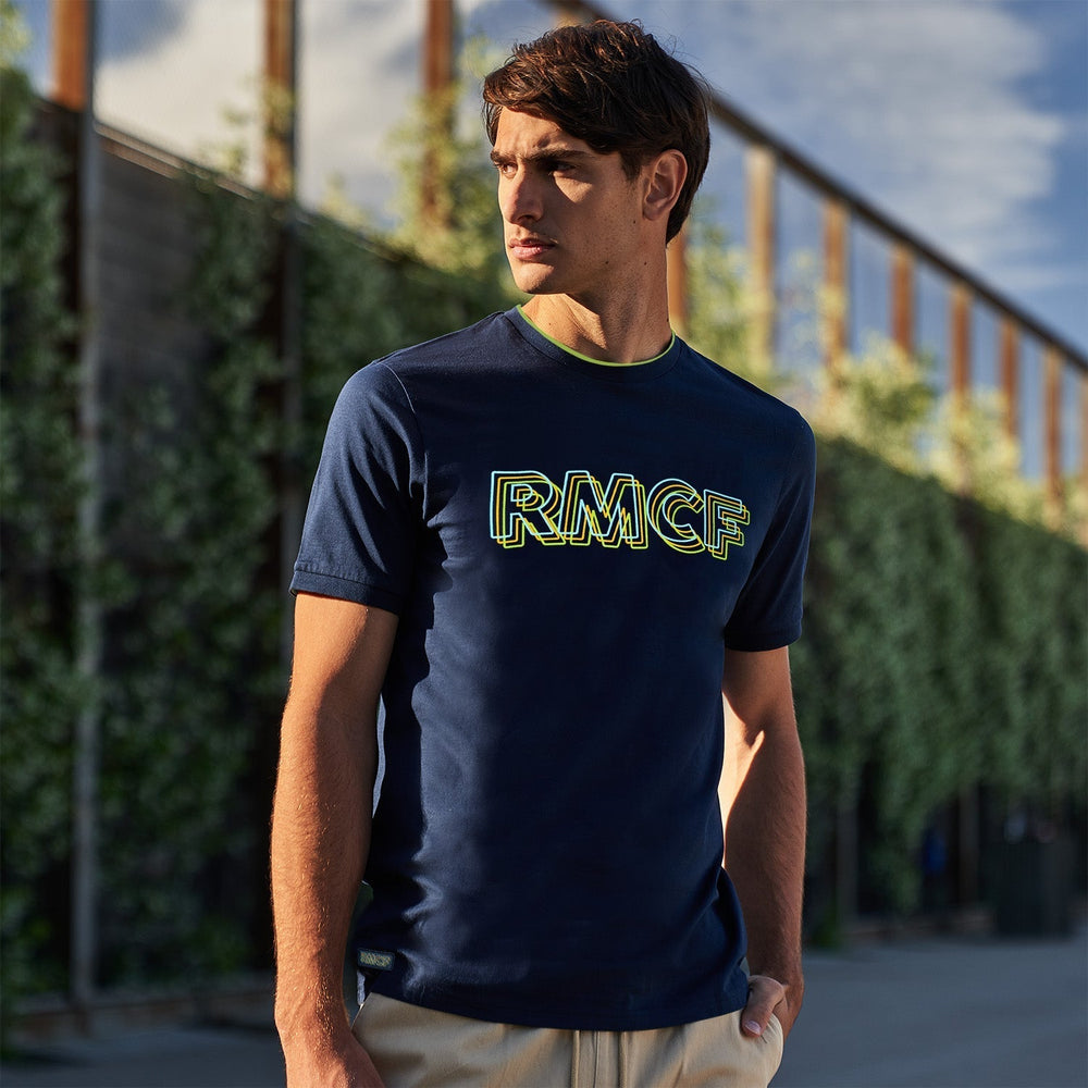 Bernabéu Neon Lights Mens RMCF Embroiry Logo T-Shirt Navy