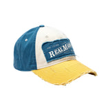 Kinder Quadrat Text Worn Out Cap Weiß/Gelb