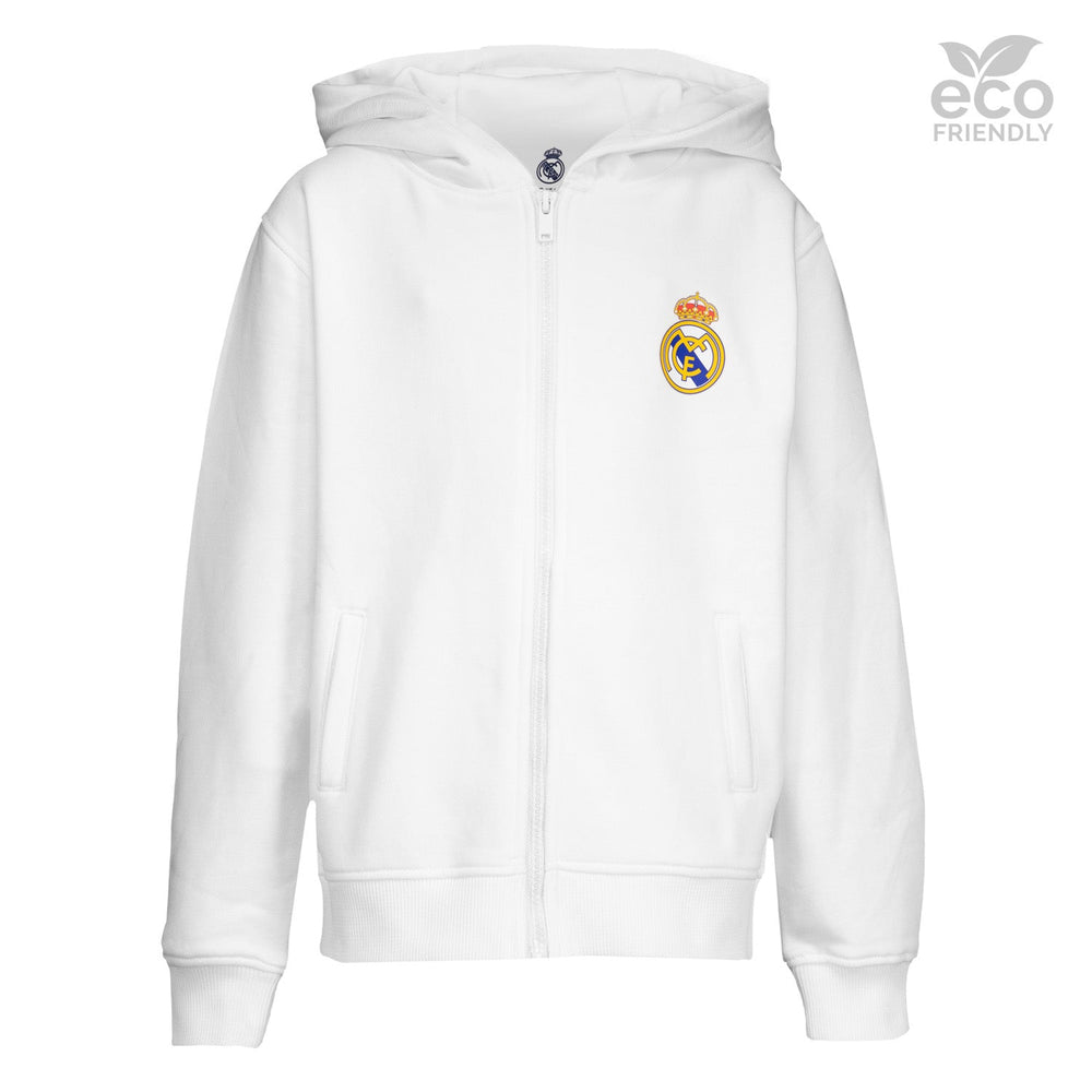 Kids ECO Essentials Real Madrid Color Crest Zip Hoodie White