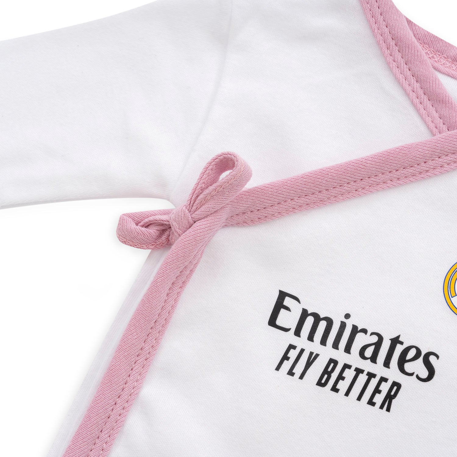 Set Gorro, Camiseta, Polainas, Babero y Manoplas Bebé Rosa Real Madrid