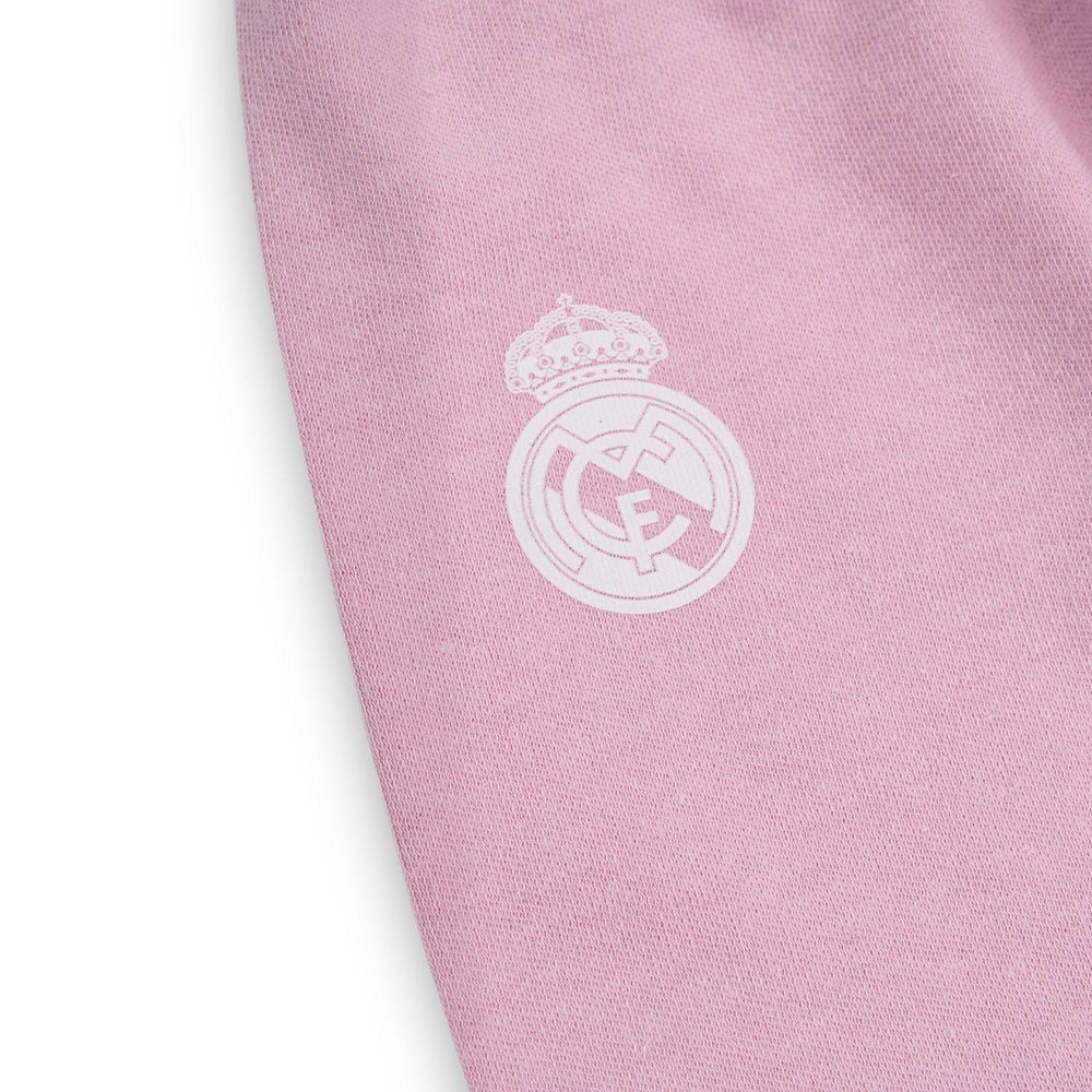 Set Gorro, Camiseta, Polainas, Babero y Manoplas Bebé Rosa Real Madrid