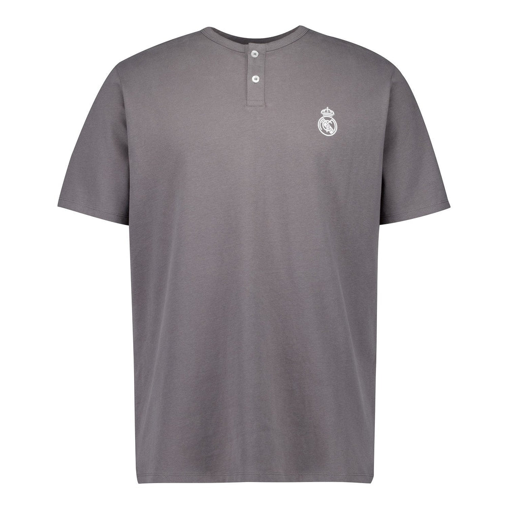 Mens Real Madrid White Dreams Pijama Set Henley Shorts Grey