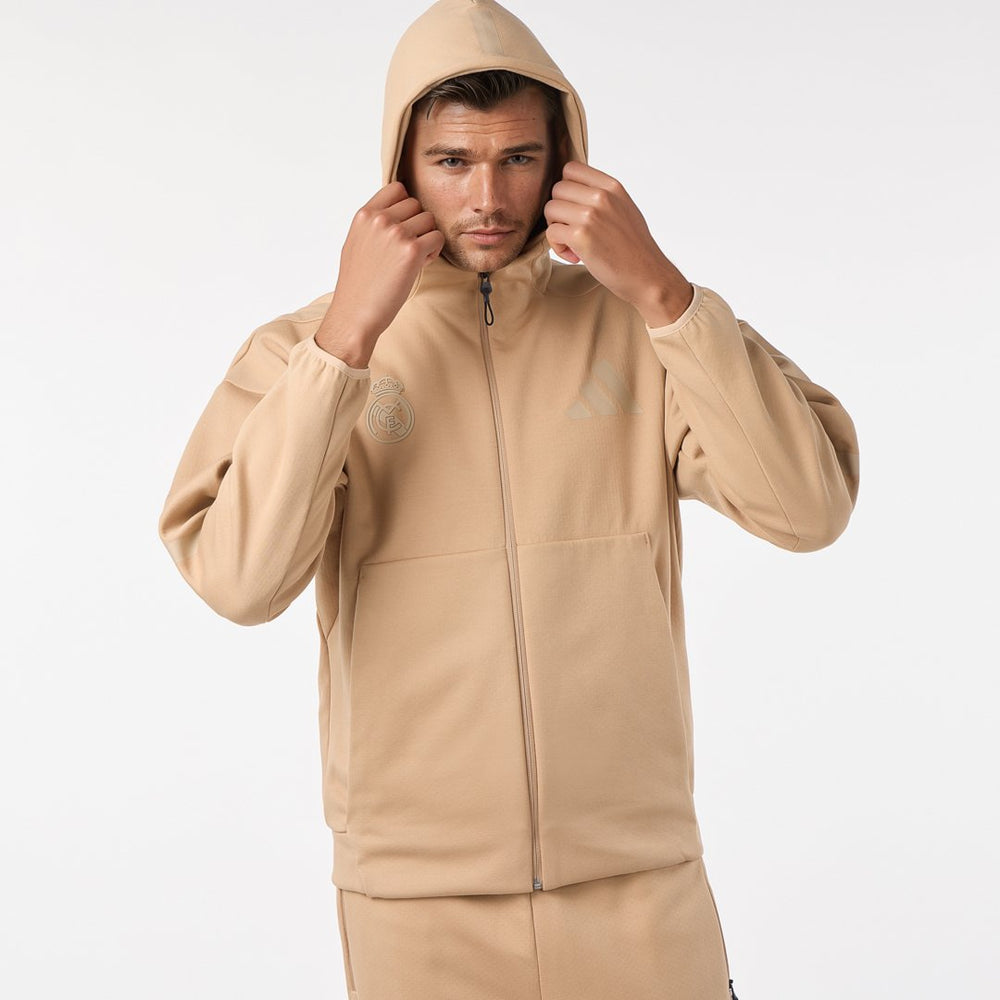 Mens Adidas Real Urban Full Zip Hoodie Beige