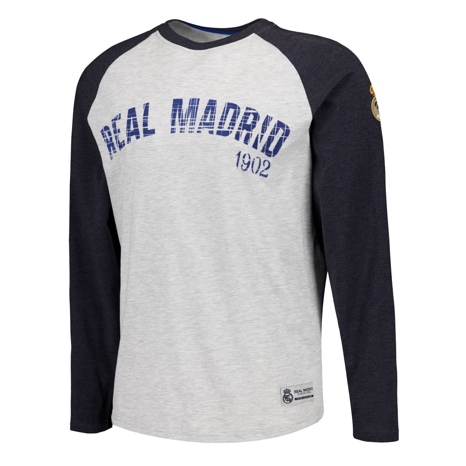 Mens Long Sleeve Printed Baseball T-Shirt Grey Real Madrid
