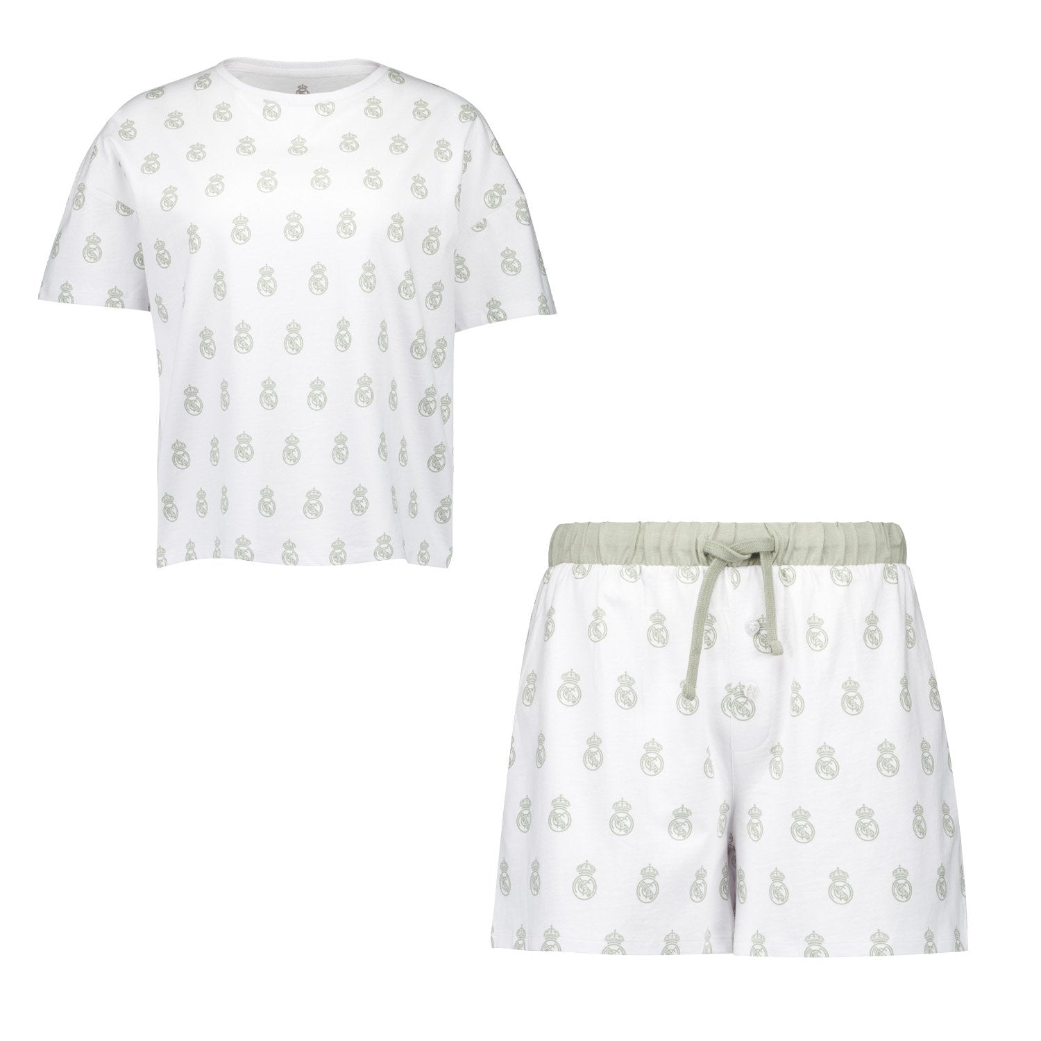 Womens Real Madrid White Dreams Pijama Set Printed Crest T-Shirt & Shorts Green