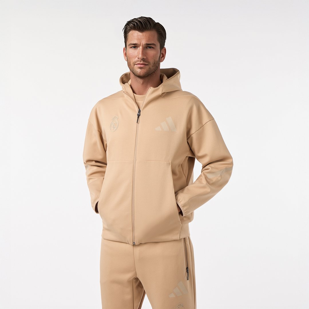 Mens Adidas Real Urban Full Zip Hoodie Beige – Real Madrid UK Store