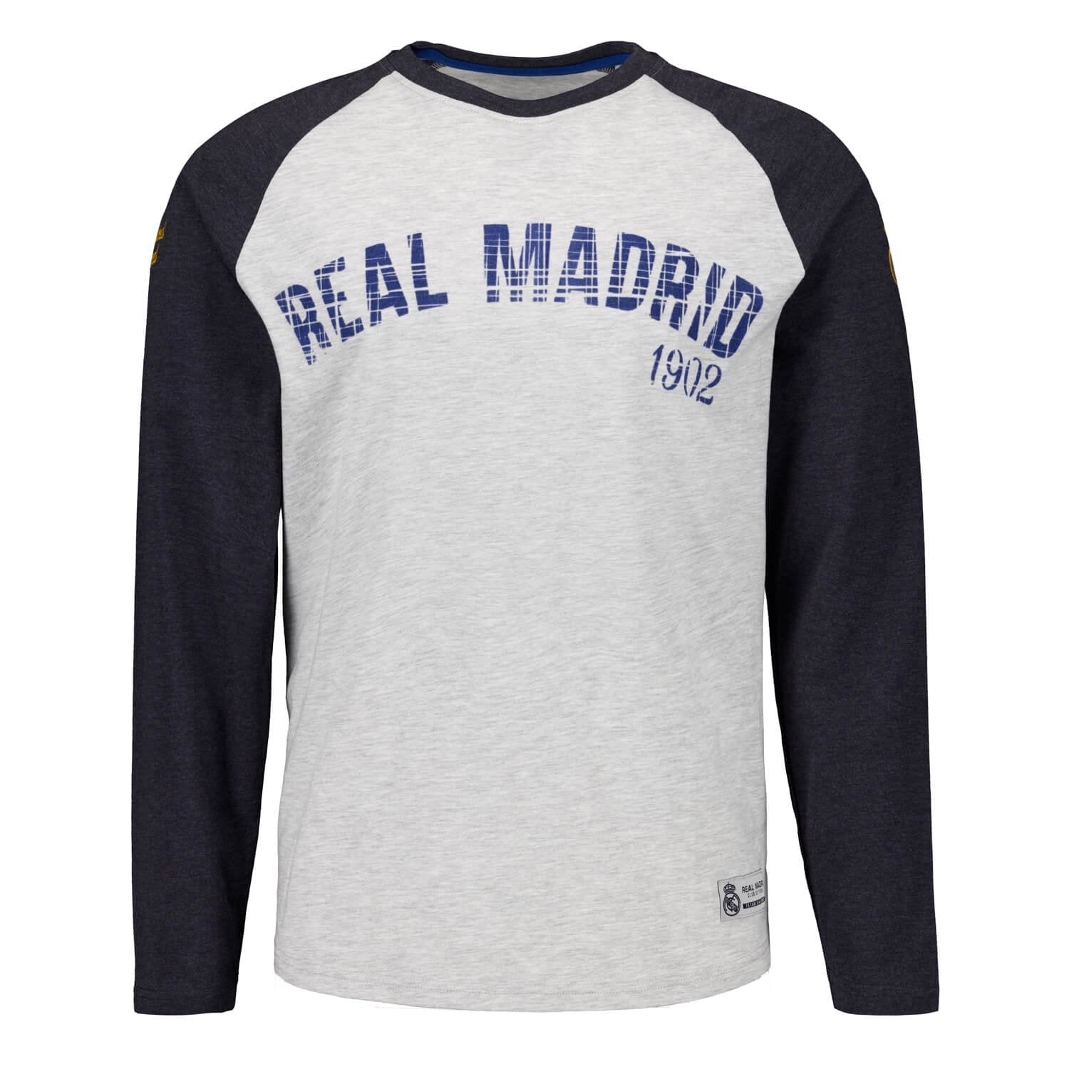 Mens Long Sleeve Printed Baseball T-Shirt Grey Real Madrid