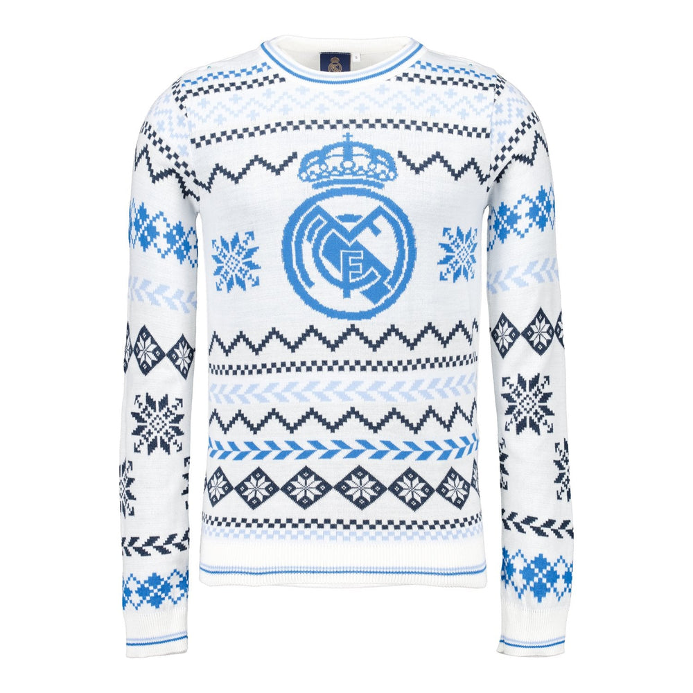 Mens Christmas Sweater Crest Ice White