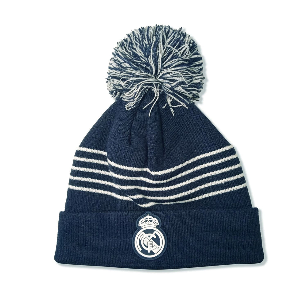 Pompom Beanie Navy White Straps Real Madrid