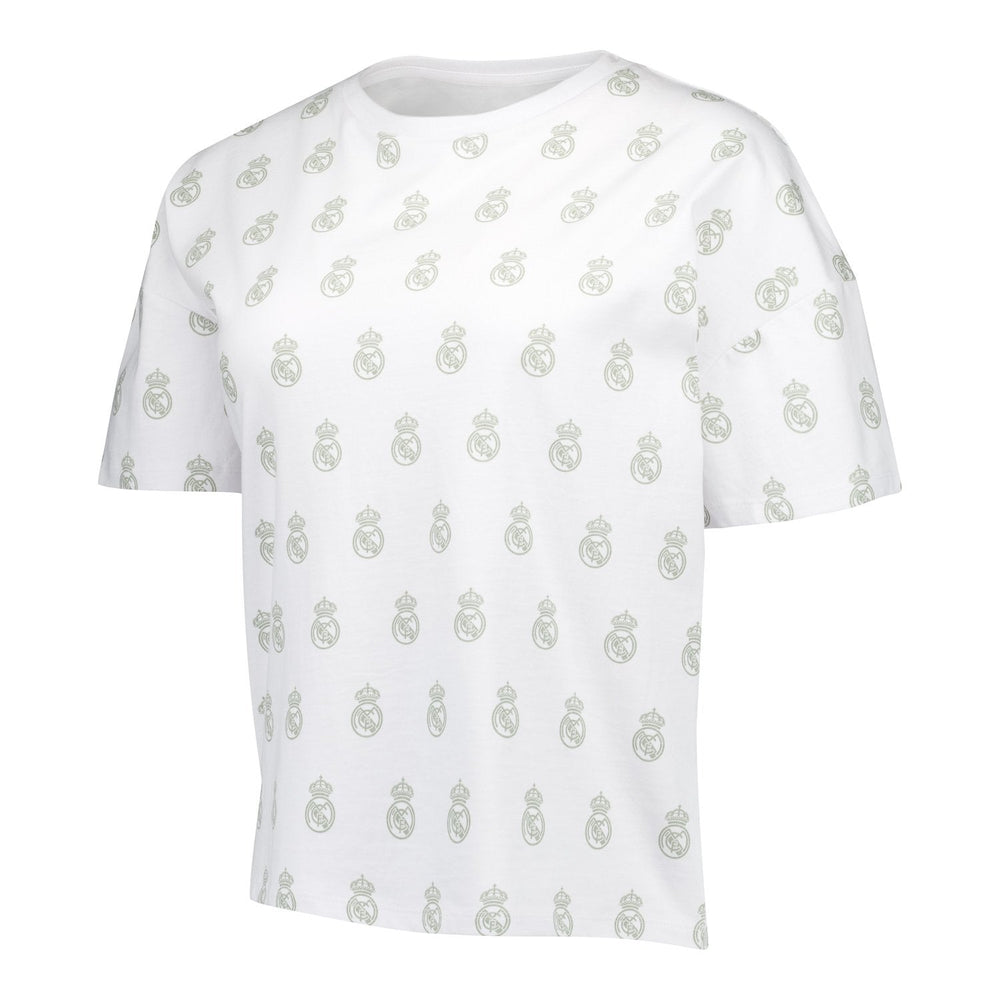 Womens Real Madrid White Dreams Pijama Set Printed Crest T-Shirt & Shorts Green