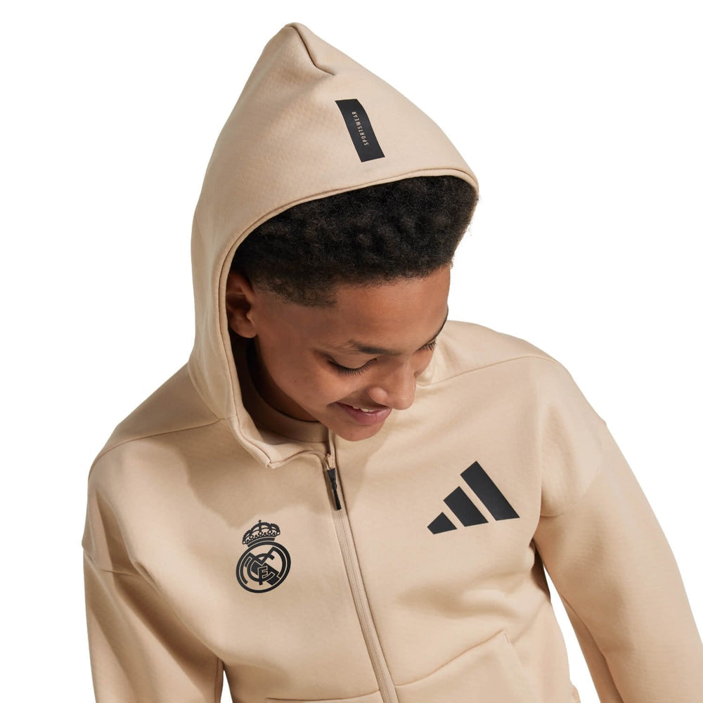 Kids adidas Real Urban Full Zip Hoodie Cream/ Black