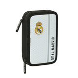 Estuche Doble Material Escolar Blanco/Negro Real Madrid