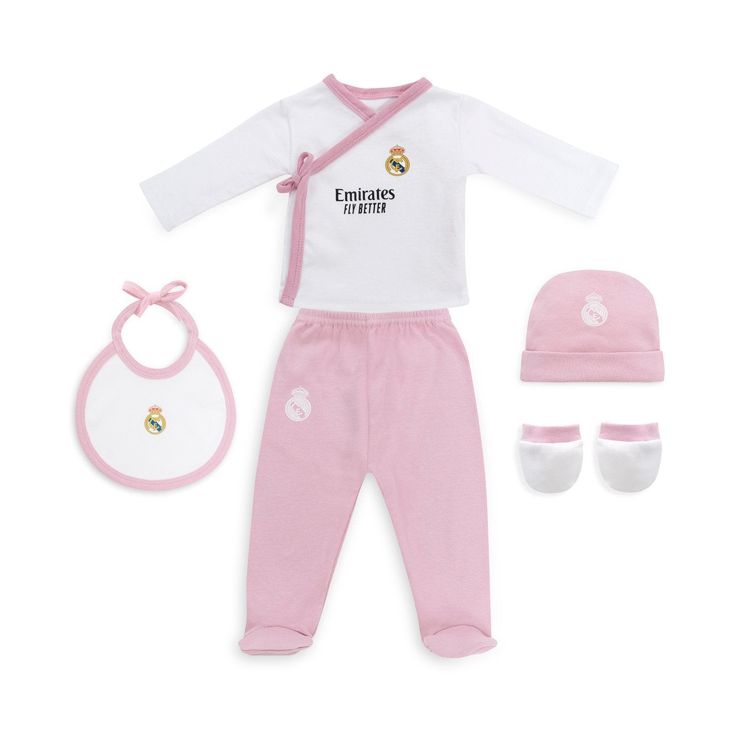 Set Hat, Shirt, Leg Warmers, Bib & Mittens Pink Real Madrid