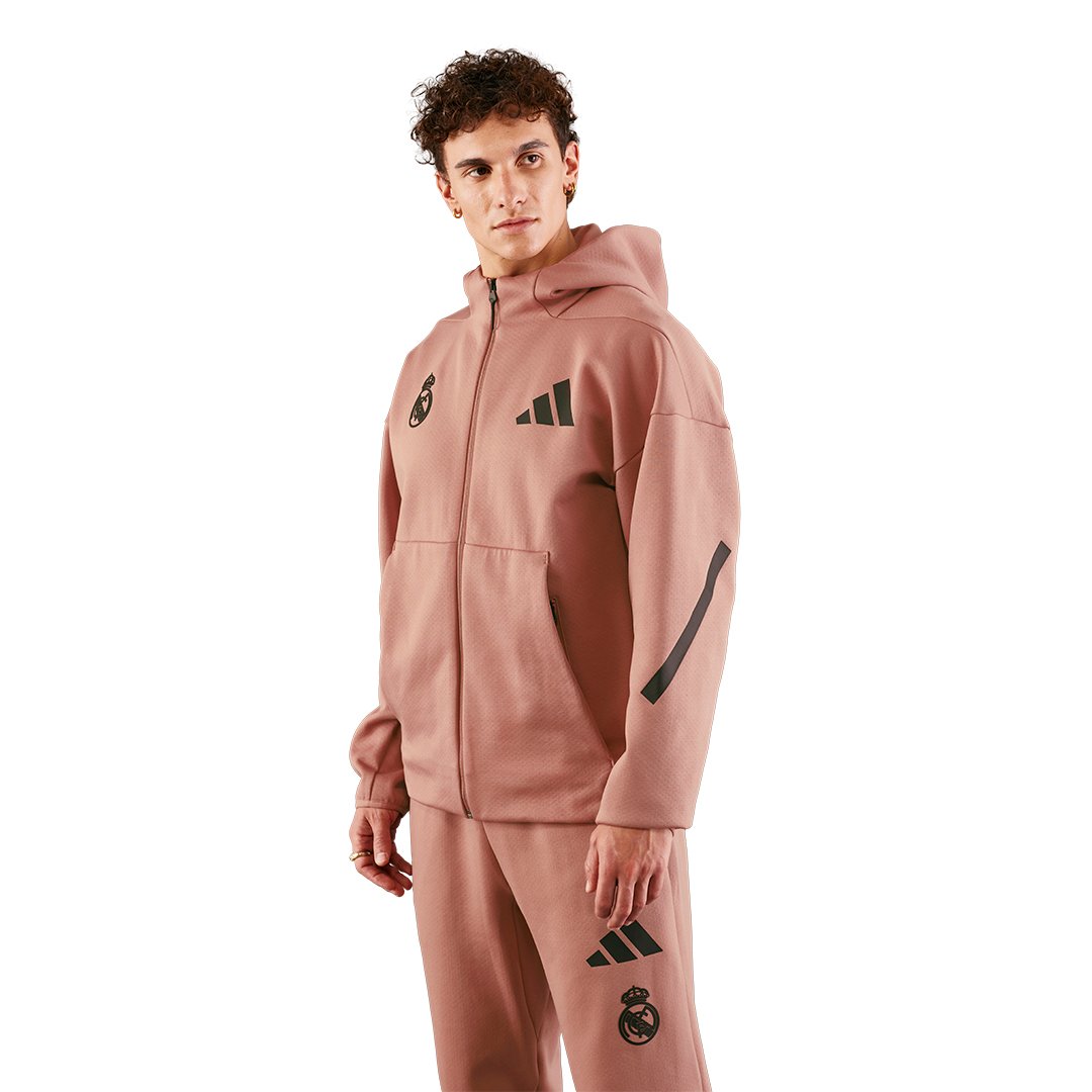 Mens adidas Real Urban Full Zip Hoodie Brown – Real Madrid