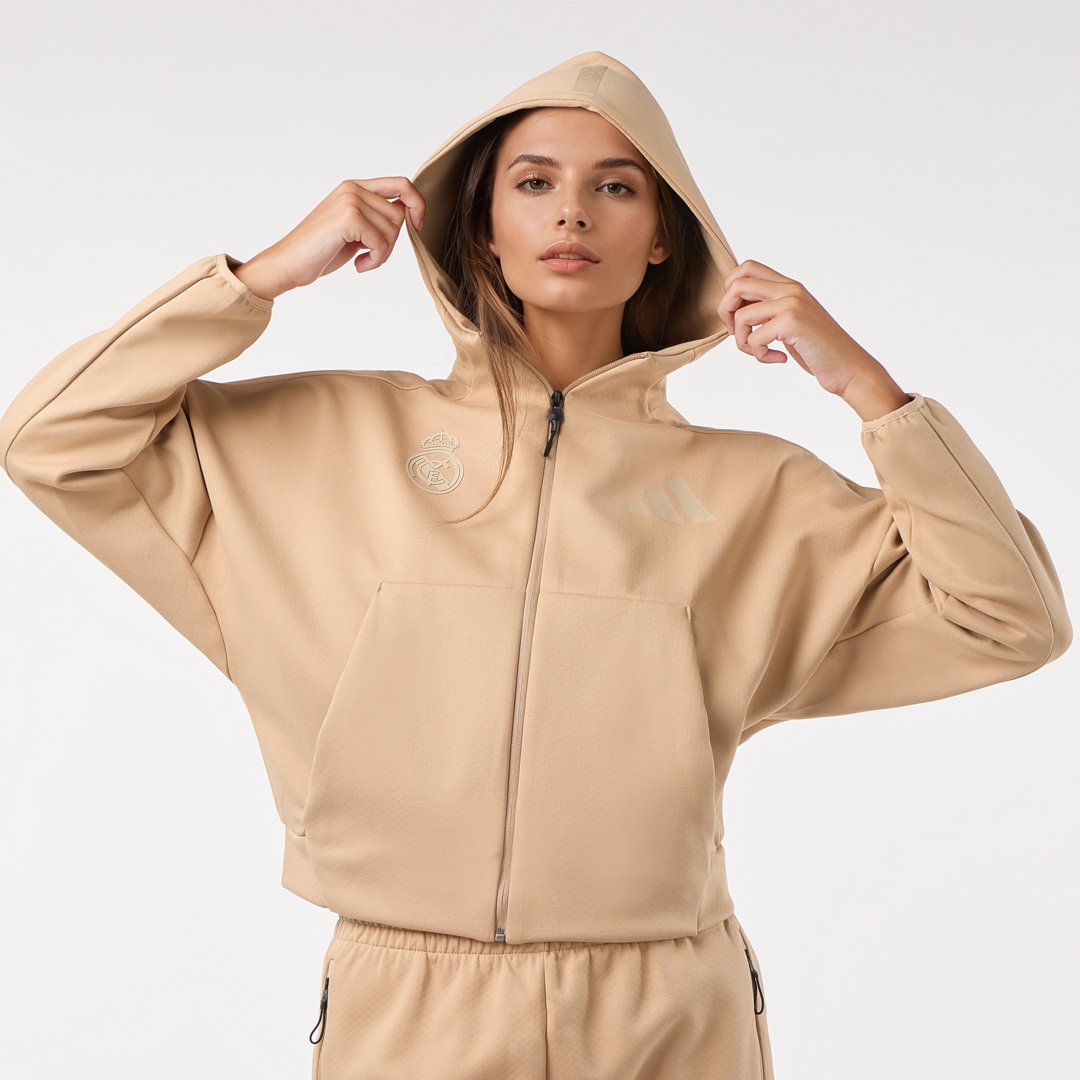 Womens Adidas Real Urban Full Zip Beige – Official Real Madrid Store