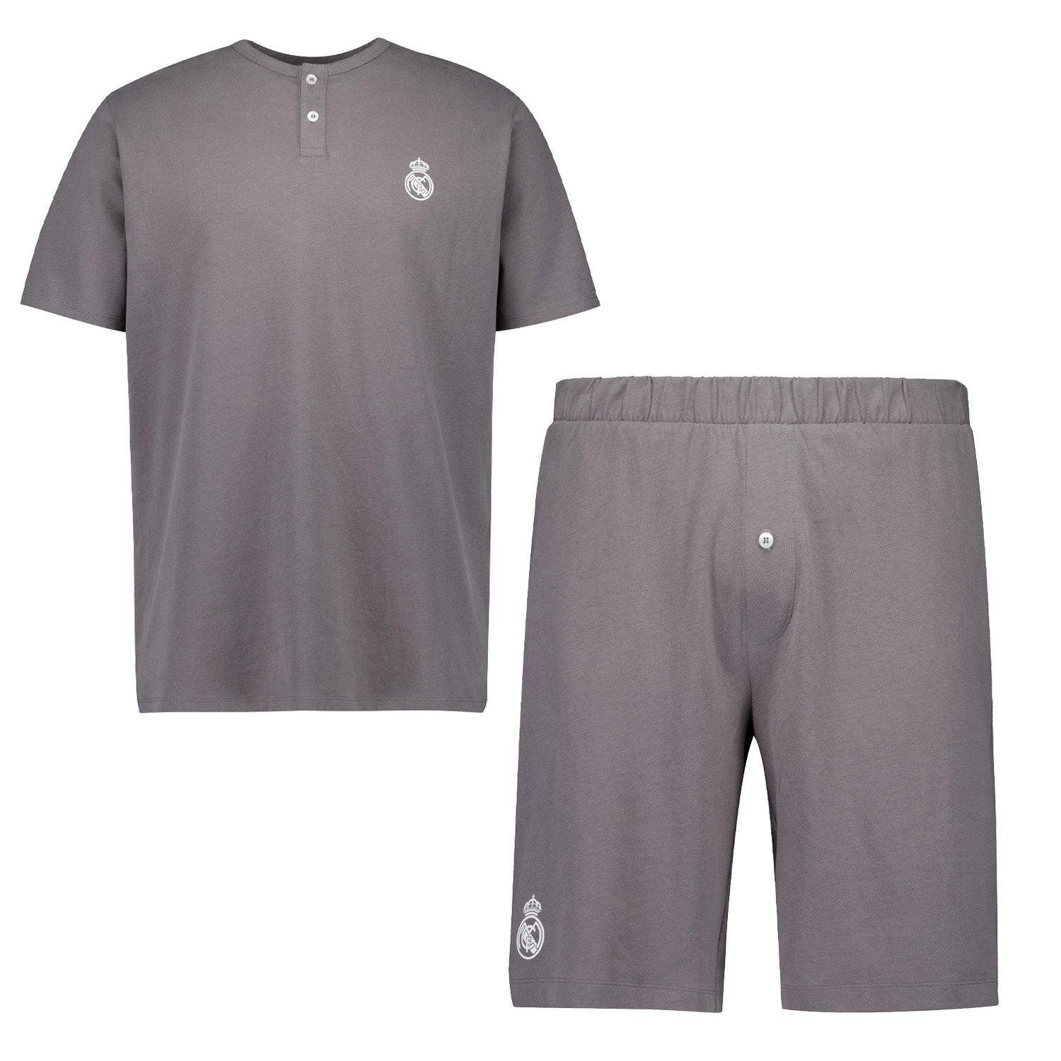 Mens Real Madrid White Dreams Pijama Set Henley Shorts Grey