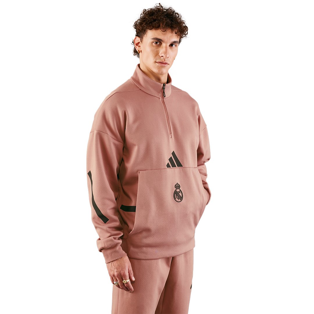 メンズ adidas レアルアーバン ハーフジップフーディ ブラウン