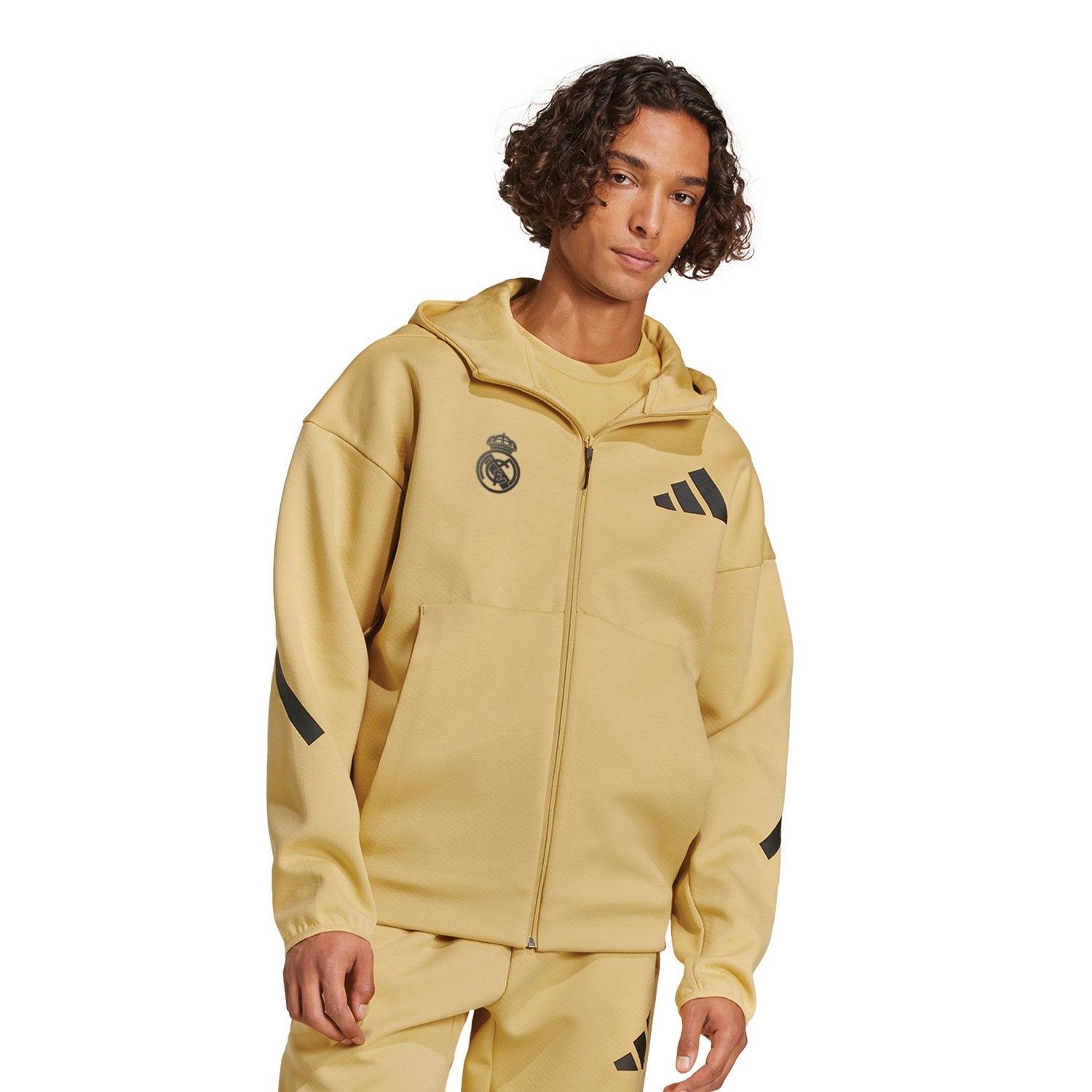 Mens adidas Real Urban Full Zip Hoodie Oat – Real Madrid Europe Store