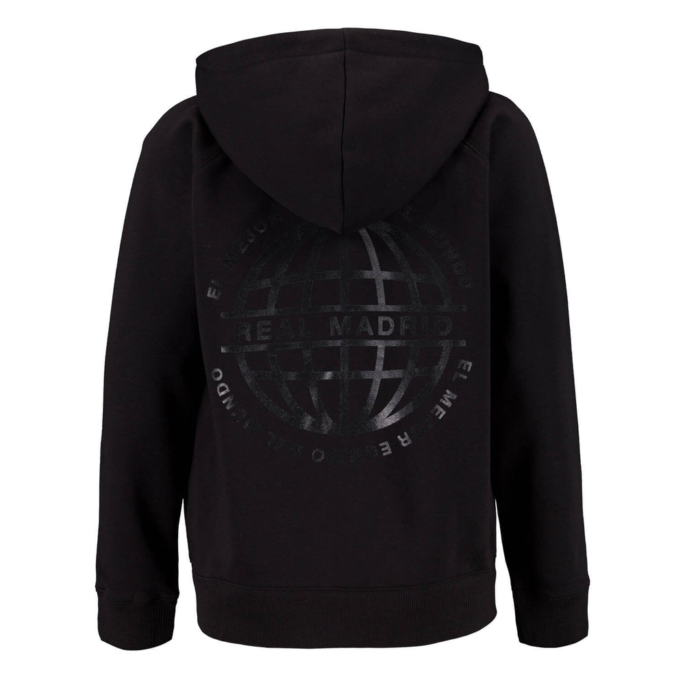 Kids Blackout Hoodie Globe Backprint Black Real Madrid