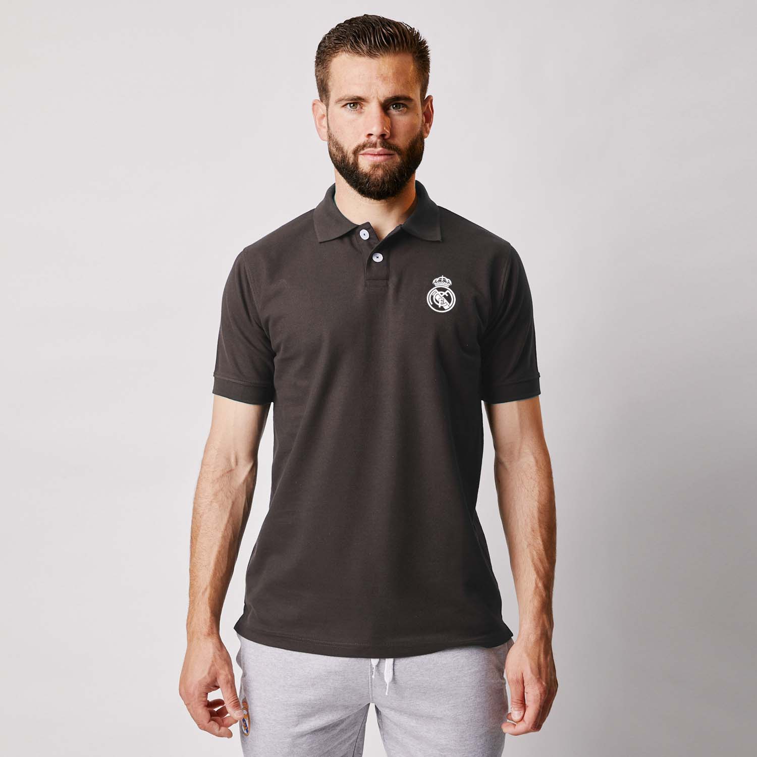 Mens Essentials Monocolor Crest Polo Dark Grey
