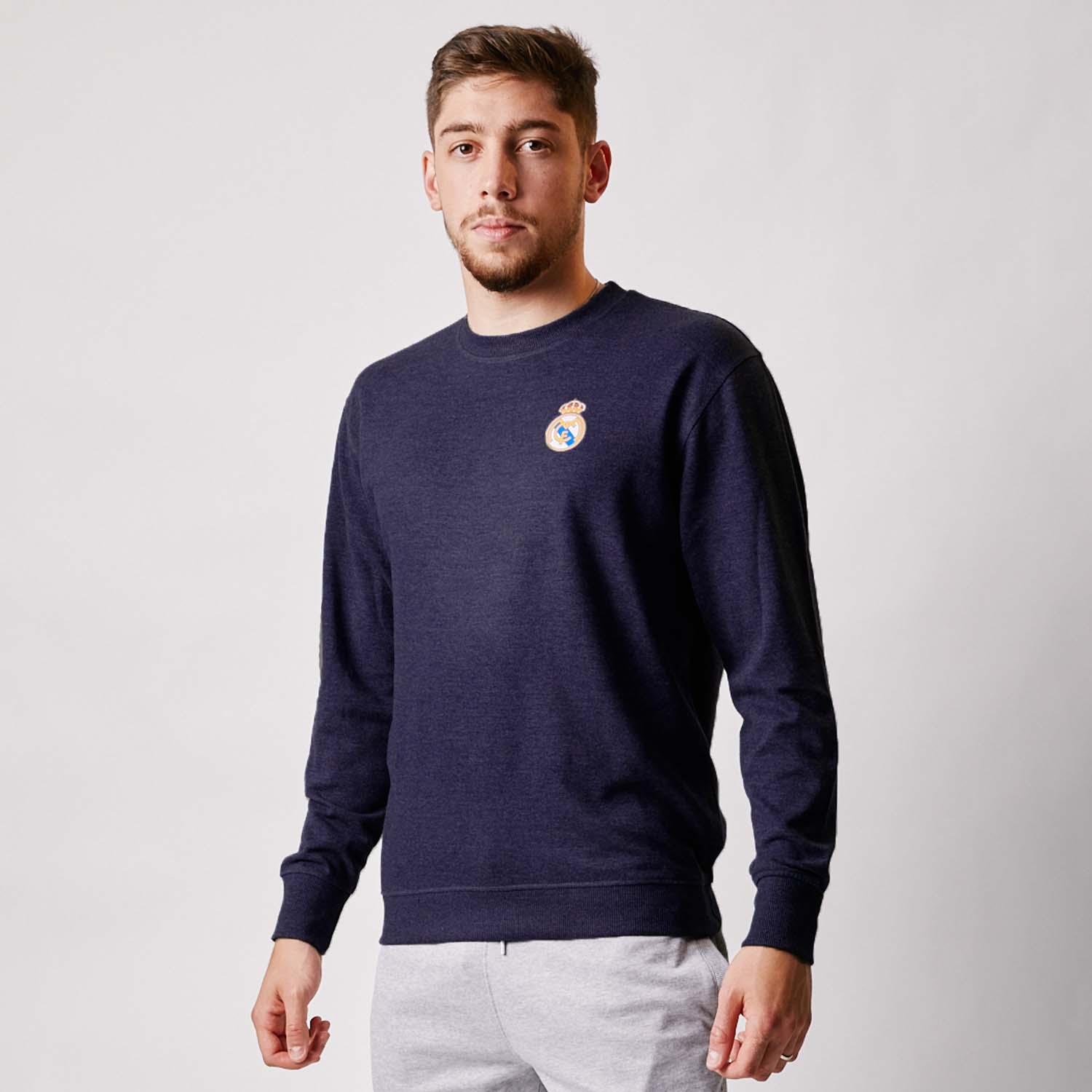 Mens Essentials Color Crest Crew Navy