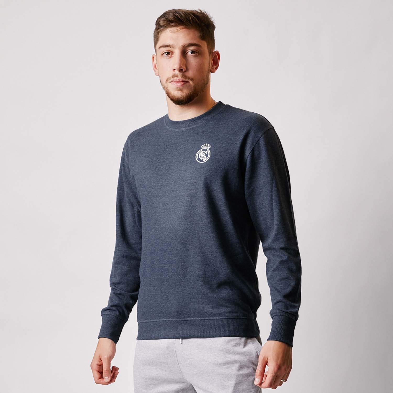 Mens Essentials Monocolor Crest Crew Blue Blend